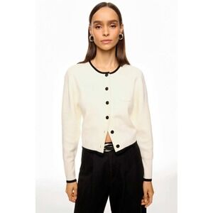 Eudon Choi Collective Cream Cropped Cardigan Black Trim Button Front Small